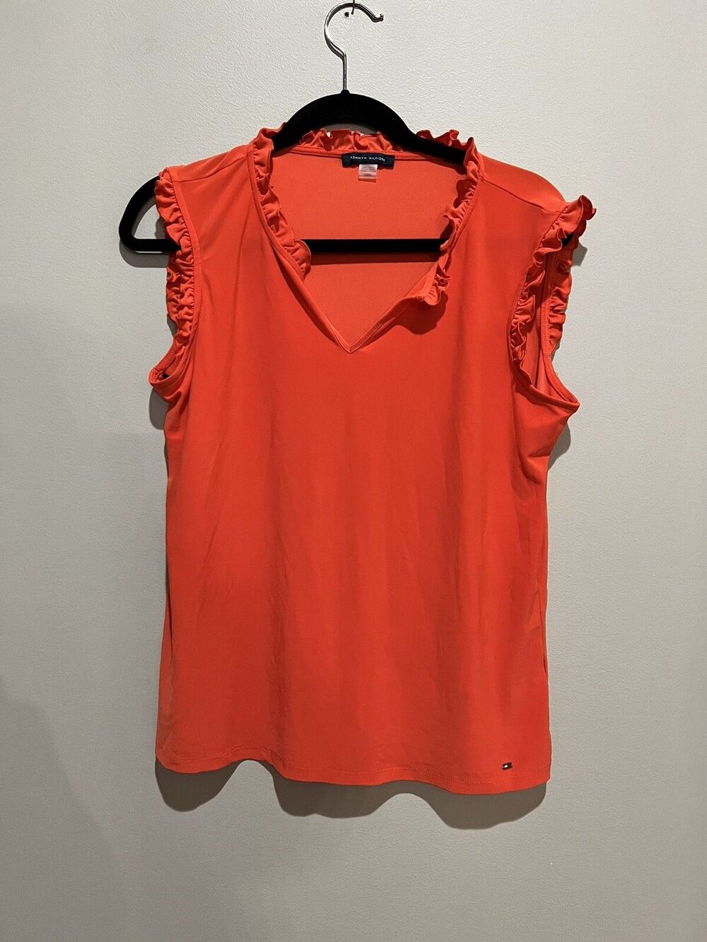 Tommy Hilfiger Orange V-neck Sleeveless Blouse - Large